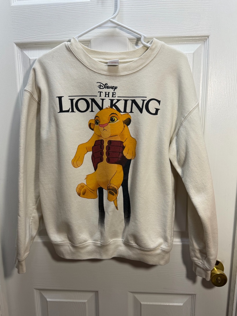 Disney Lion King Cream Crewneck with Simba Graphic